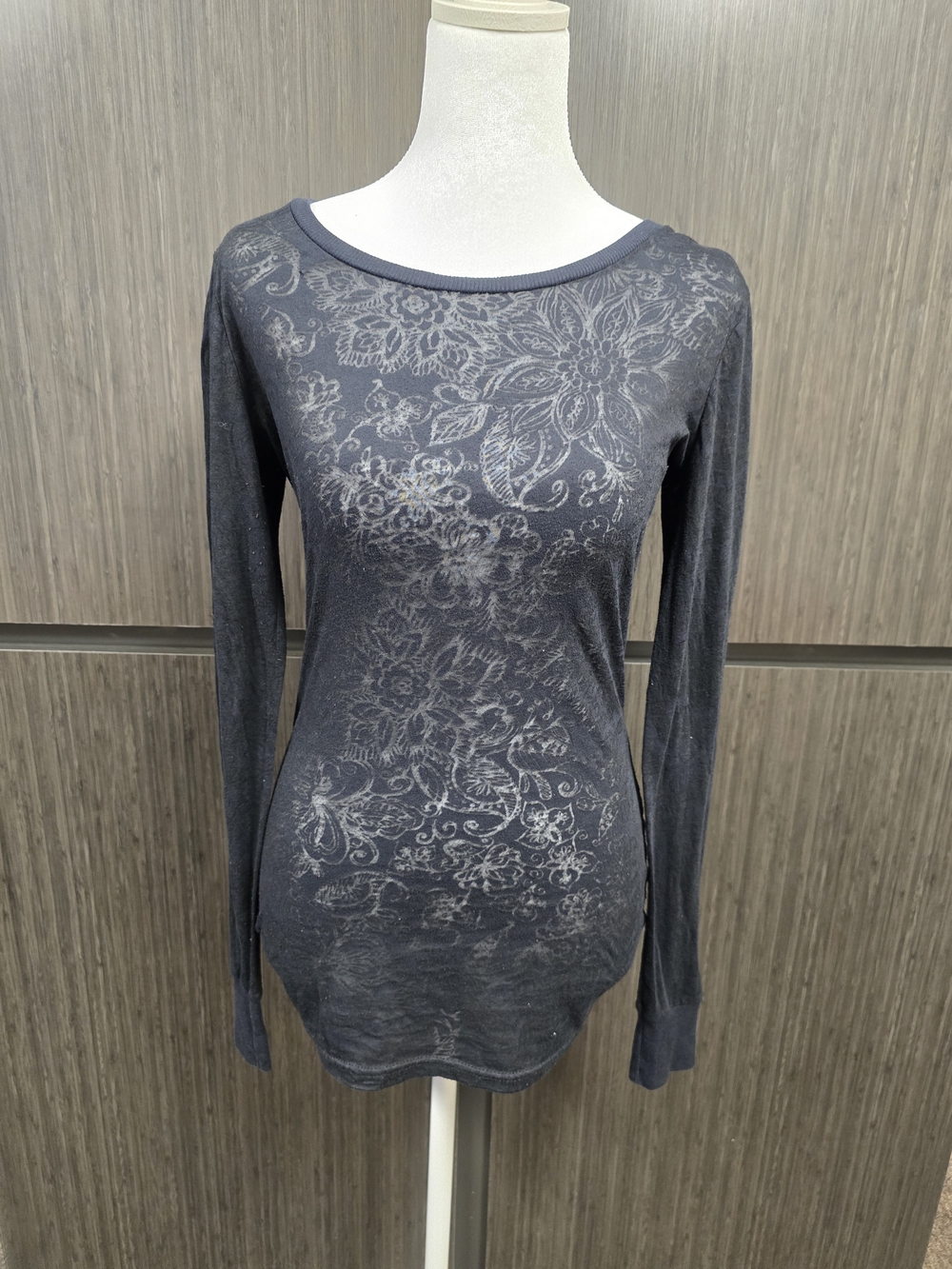 BKE Womens Large Y2K Floral Burnout Long Sleeve Shirt Sheer Boho Buckle